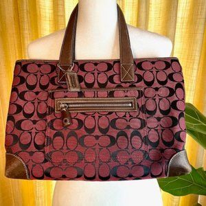 Coach Signature Canvas and Leather Handbag, Red and Brown, Satchel